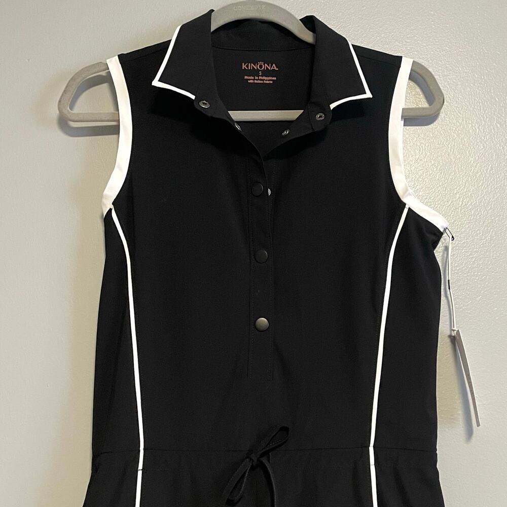 Kinona Black White Sleeveless Collared Athletic Golf Romper NEW - Picture 2 of 5